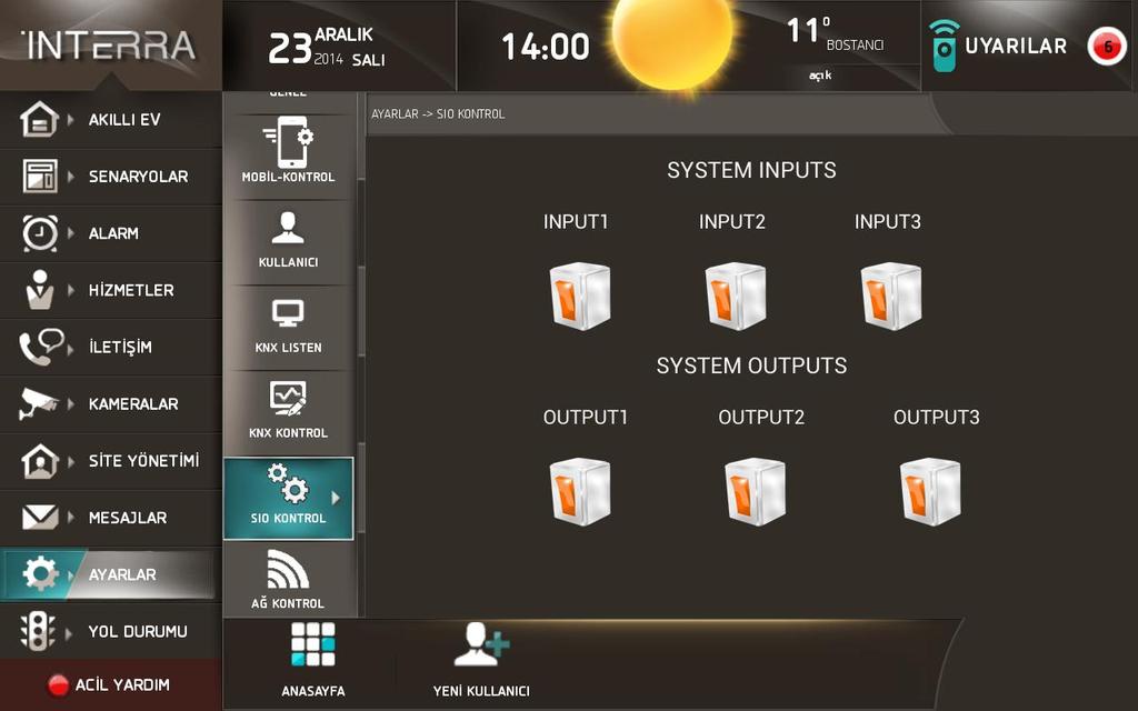 11.7 SIO-Kontrol Bu bölümde Interra Panel e ait Input ve Outputları kontrol edebilirsiniz.