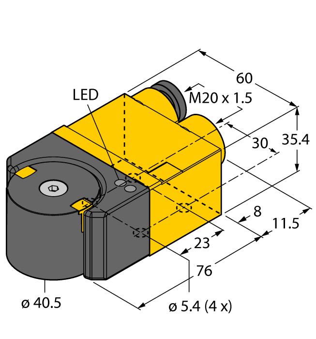 ATEX category II 2 G, Ex Zone 1 ATEX category II 2 D, Ex Zone 21 Dikdörtgen, muhafaza DSU35 Plastik, PP-GF30-VO 0 ile 360 açısal aralığının algılanması Klemens bağlantısındaki anahtar kullanılarak