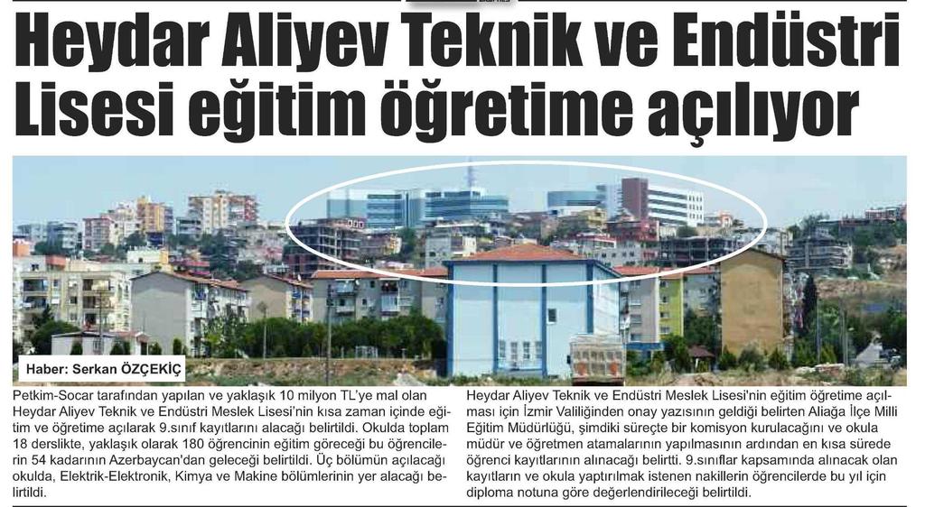 Heydar Aliyev Teknik ve Endüstri lisesi eğitim öğretime açılıyor Yayın Adı Aliağa Ekspres Gazetesi