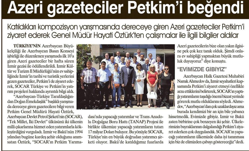 AZERİ GAZETECİLER PETKİM İ GEZDİ Yayın Adı Egeli Sabah Yayın Tarihi 03.09.