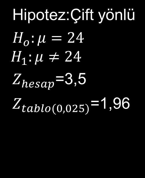 b) Aynı soru için çift yönlü hipotez! 1.yol: Hipotez testi Ho red.