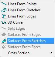 Sketch1, Base object (temel nesne) olarak seçilir ve Apply a basılır. Generate e (Menü de) tıklanarak yüzey oluşturulur. Concept -> Lines from Sketches tıklanır.