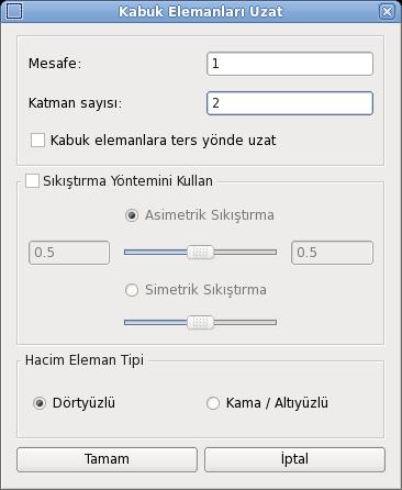 Şekil-17 Kabuk Elemanları Uzat EKranı c) Oluşturulan hacim çözümağlarını görüntüleyebilmek için ilk önce Görüntü filtresi > Çözümağı seçeneğinden Hacimleri Göster özelliğini