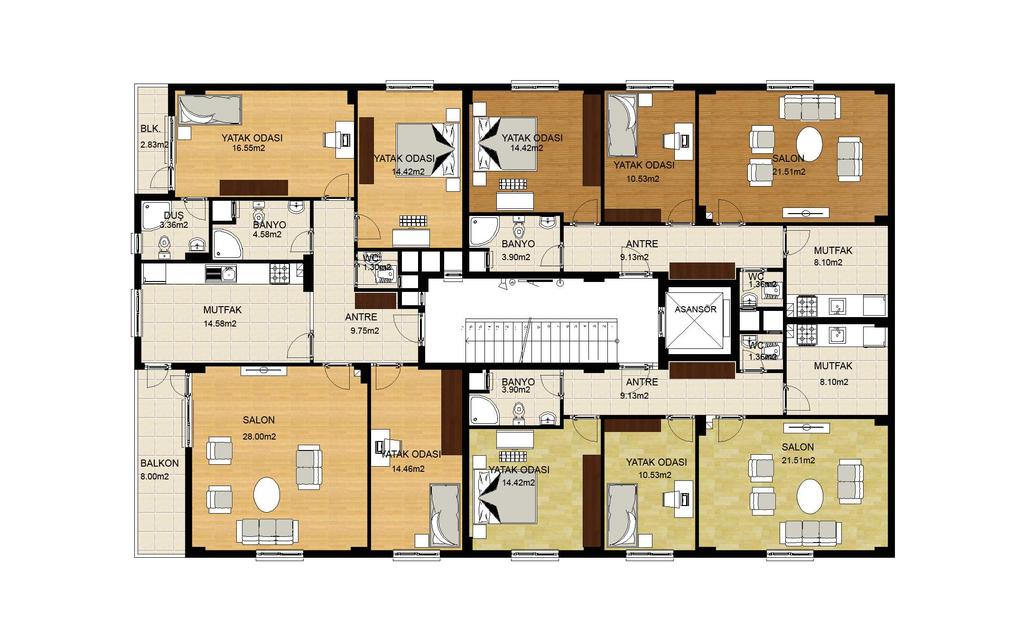 A BLOK Brüt 141 m2-1 Kat Planı Brüt 88 m2 (