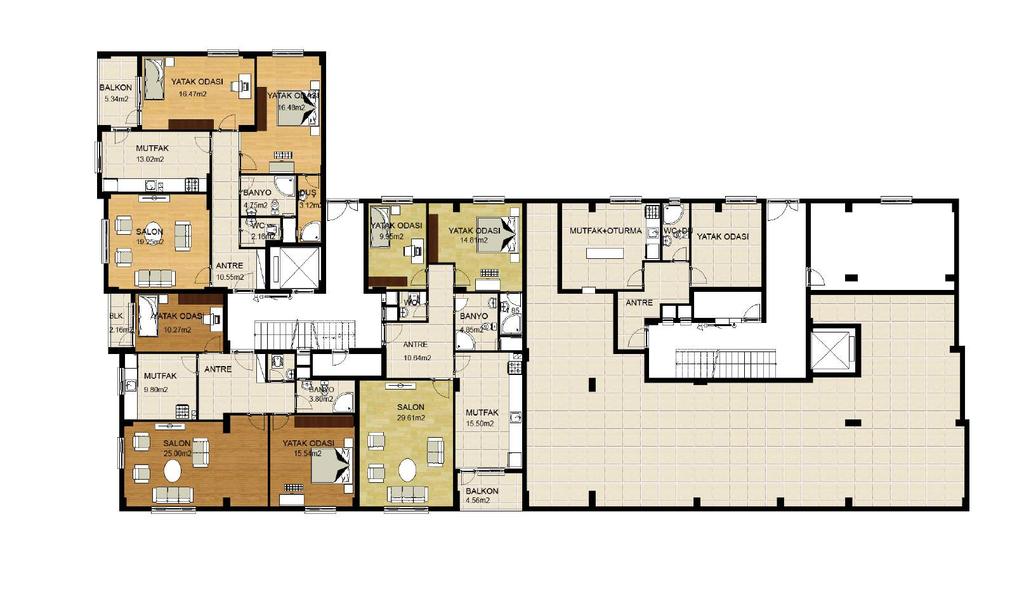 B BLOK -2 Kat Planı Brüt 111 m2 Brüt 115 m2 (