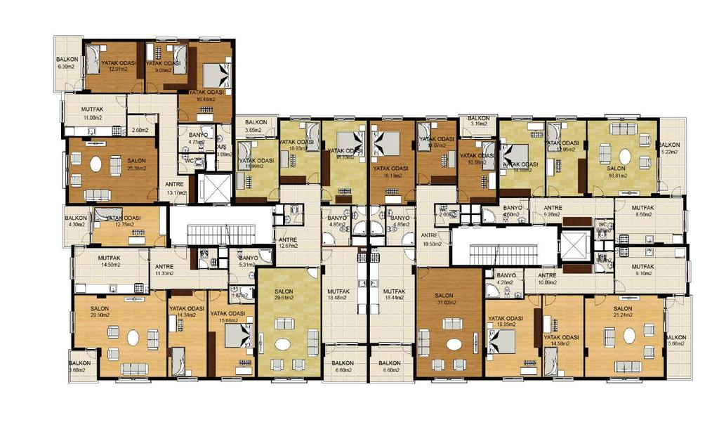 B BLOK Zemin Kat Planı Brüt 142 m2 139 m2 Brüt 94 m2 Brüt 105