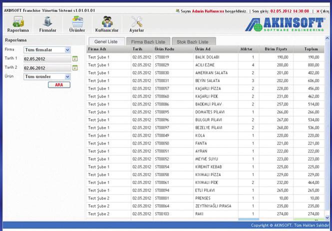 Franchise Yönetimi Franchise veren veya bağımsız birimlerin satış raporlarını merkezi olarak tutmak isteyen firmalara özel yazılmıştır.