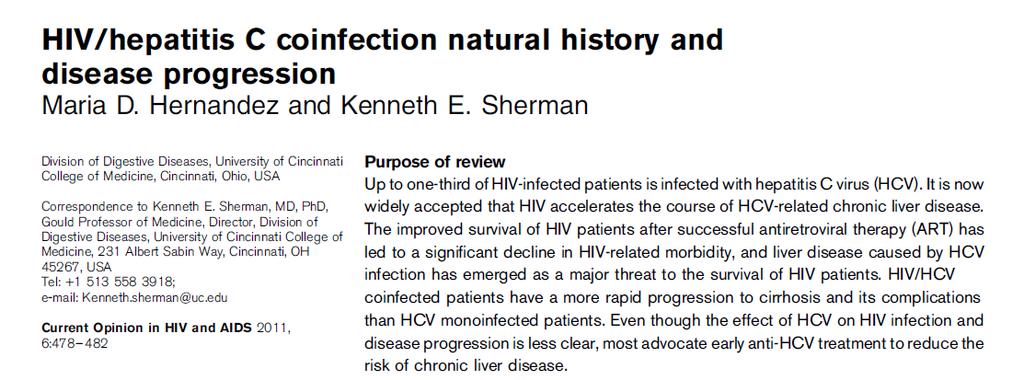 HIV/HCV Koinfeksiyonu Olan Hepatitin Doğal