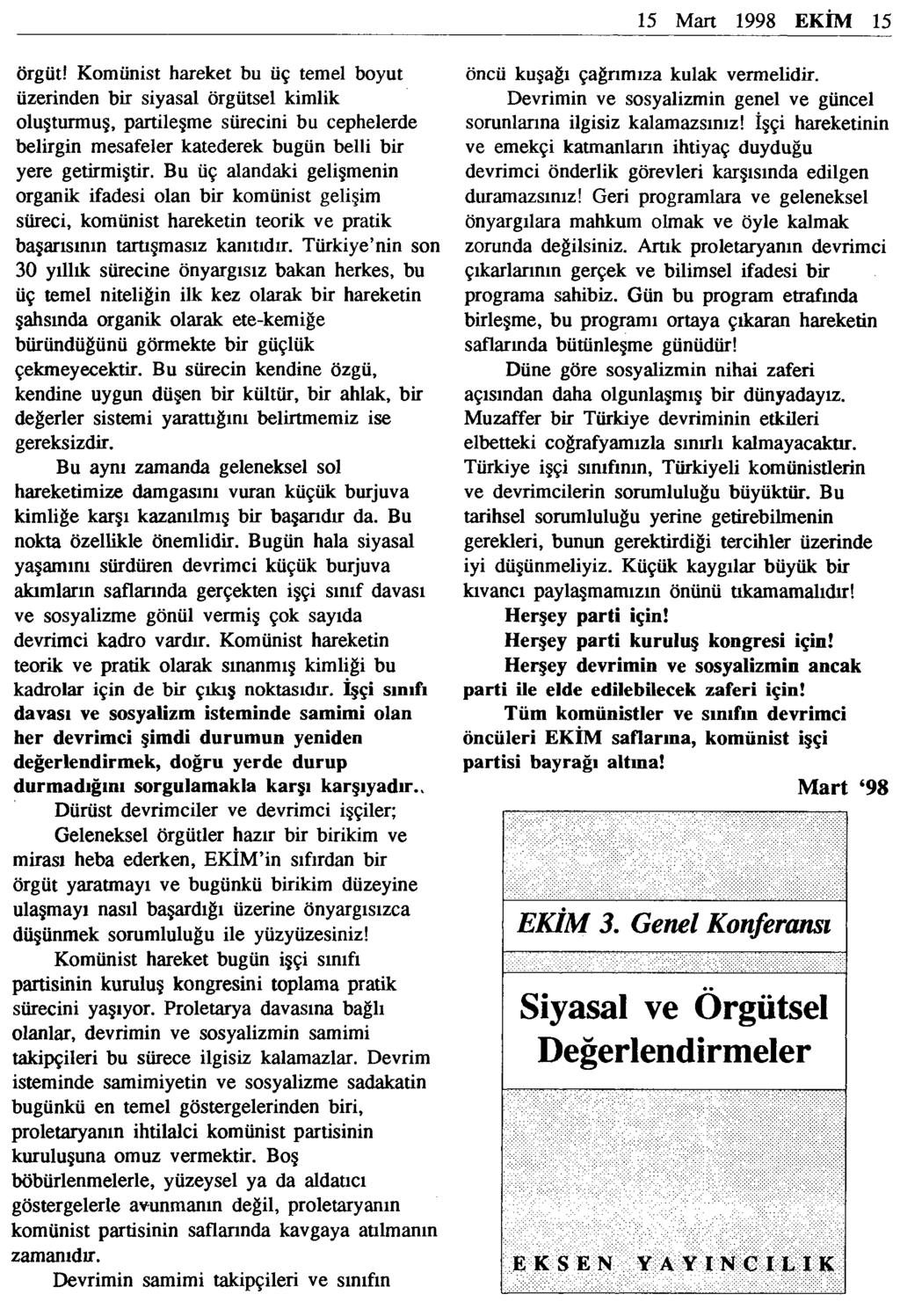 15 Mart 1998 EKİM 15 örgüt!