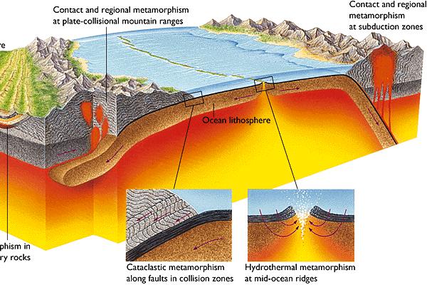 Metamorfizma yerleri SEDĐMANTER ve METAMORFĐK KAYAÇLAR levha çarpışma zonlarındaki Dağ