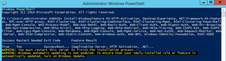 Komutları Powershell ile çalıştırarak ilk gerekli bileşenlerin kurulumuna başşıyoruz.