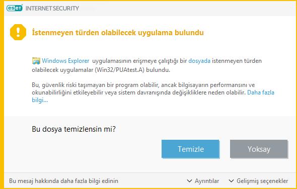 İstenmeyen türde olabilecek bir uygulama algılandığında ve temizlenemediğinde Adres engellendi bildirimi