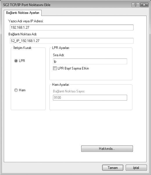 Yazıcı sürücüsü "IPP" seçilmiş olarak bir "Özel kurulum" ile kurulduğu zaman [SC-Print2005 Port] eklenir.