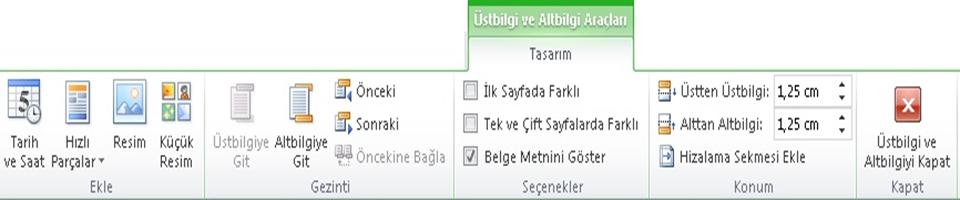 Genellikle şirket adı ve logosu için üstbilgi, yazar adı, sayfa numarası ve tarih gibi bilgiler için altbilgi