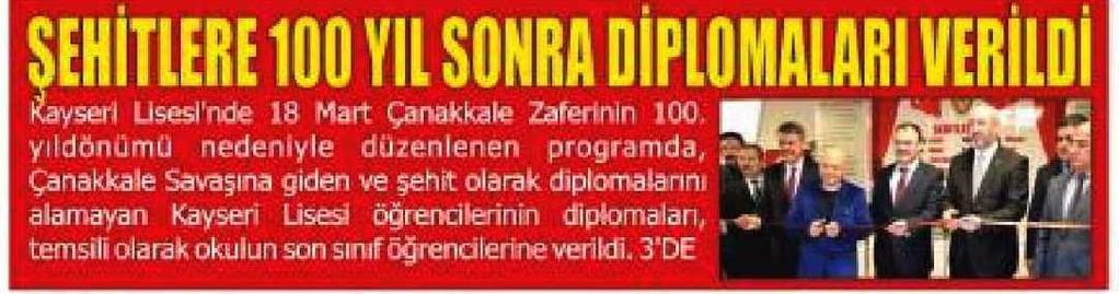 SEHITLERE 100 YIL SONRA DIPLOMALARI VERILDI Yayın Adı : Haber 38 Periyod