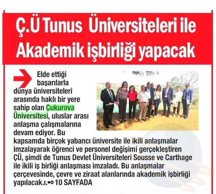 Ç.Ü TUNUS ÜNIVERSITELERI ILE AKADEMIK ISBIRLIGI YAPACAK Yayın