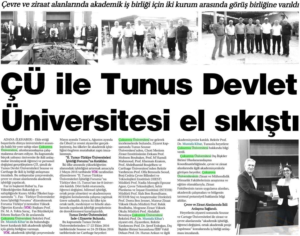 ÇÜ ILE TUNUS DEVLET ÜNIVERSITESI EL SIKISTI Yayın Adı :