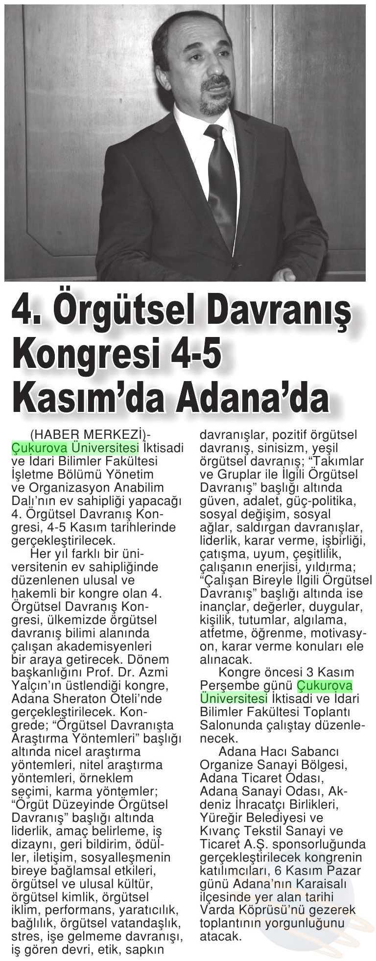 4. ÖRGÜTSEL DAVRANIS KONGRESI 4-5 KASIM DA ADANA DA Yayın