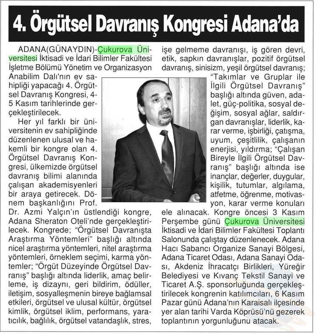 4. ÖRGÜTSEL DAVRANIS KONGRESI ADANA DA Yayın Adı : Adana