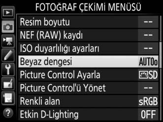 Seçenek H Doğrudan güneş ışığı 5200 K Açıklama Doğrudan güneş ışığıyla aydınlanmış nesnelerde kullanın. N Flaş 5400 K Opsiyonel flaş birimleriyle kullanın.