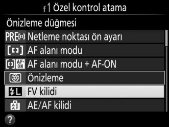 FV Kilidi Bu özellik flaş çıktısını kilitlemek için kullanılır, fotoğrafların flaş seviyesi değiştirilmeden yeniden düzenlenmesine imkan verir ve konu karenin ortasına konumlandırılmadığında bile