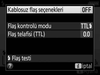 1 Radyo AWL de tüm flaş üniteleri hazır olduğunda görüntülenir. 2 Optik AWL Y ile, radyo AWL Z ile, birleşik optik ve radyo AWL Y ve Z ile gösterilir.