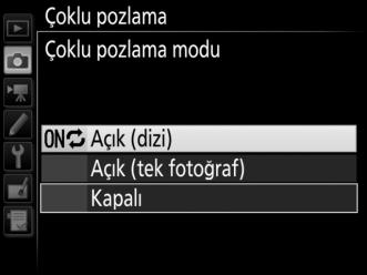 2 Bir mod seçin. Çoklu pozlama modu seçeneğini vurgulayın ve 2 düğmesine basın.