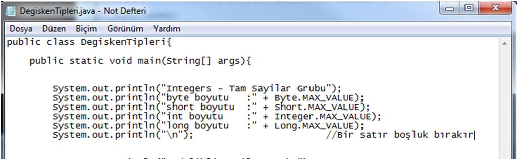 ÖRNEK KODLAR - 2 Java daki