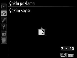 3 Çekim sayısını seçin. Çekim sayısı seçeneğini vurgulayın ve 2 düğmesine basın.