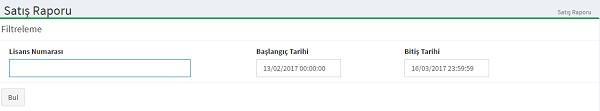 -10 Satış raporuna ait kayıtlar istasyon lisans numarası, başlangıç tarihi ve bitiş tarihi