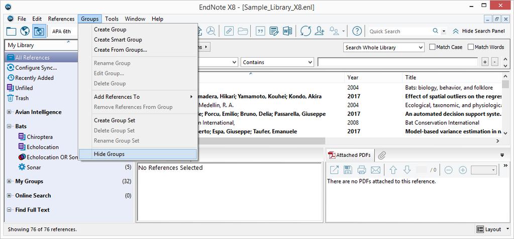 ResearchSoftware.com 106 gizlemek veya görüntülemek için: Groups menüsünden Hide/Show Groups seçeneğini kullanabilirsiniz. Groups menüsünden Hide Groups veya Show Groups u seçin 5.8.3.