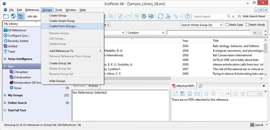 ResearchSoftware.com 112 Menülerden Groups/Create from Groups... seçeneği veya; Groups Paneli nde sağ tuş menüsünden Create from Groups.