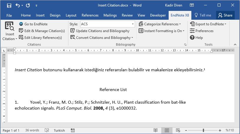 ResearchSoftware.com 199 Sonuç Not Instant Formatting özelliği default olarak açıktır. Bunun anlamı her atıf eklediğinizde otomatik olarak biçimlendirilecek ve referans listeniz güncellenecektir.