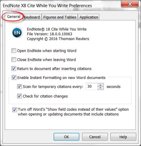 ResearchSoftware.com 215 Word içinden: EndNote tabını açın ve EndNote içinden: butonuna tıklayın. Tools > Cite While You Write menüsünü açın. CWYW Preferences ı seçin.