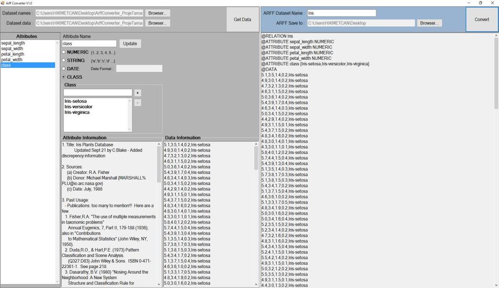 değerlerin Header kısmında ayrıca belirtilmesi gerekmektedir. Uygulama data dosyasını tarayarak sıralı özellikler için bu değerleri otomatik olarak çıkarmaktadır.