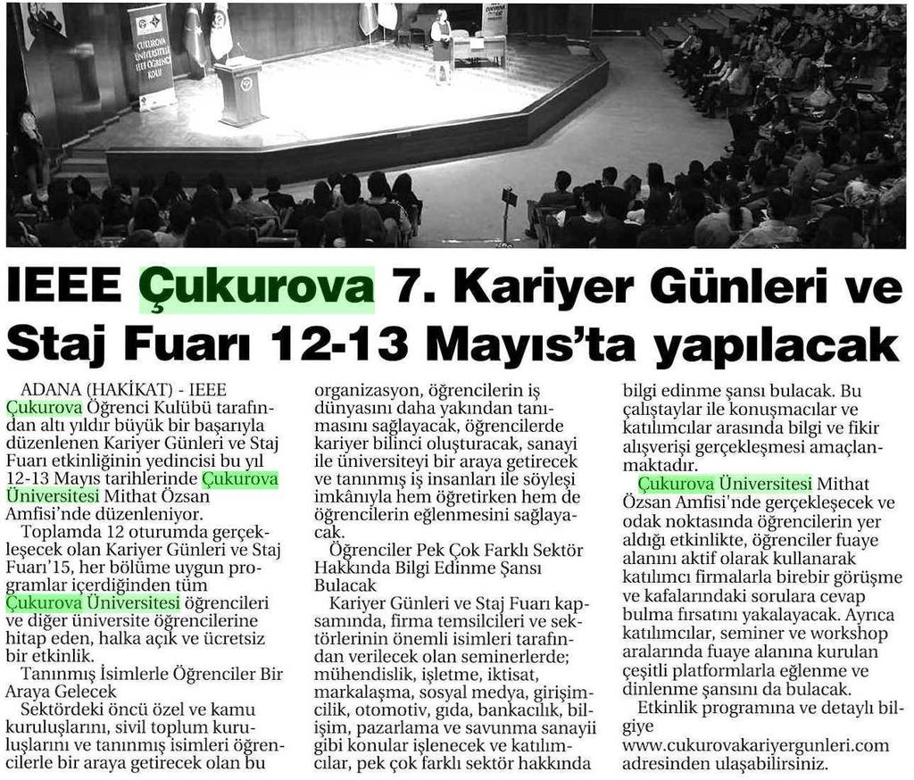 IEEE ÇUKUROVA 7. KARIYER GÜNLERI VE STAJ FUARI 12-13 MAYIS TA.