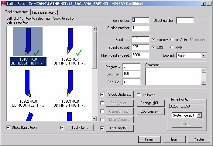 1.2.6. Kesici Takımların Seçilmesi Face (Alın) komutu seçilince Lathe Face (Alın Tornalama) menüsü ekrana gelir.