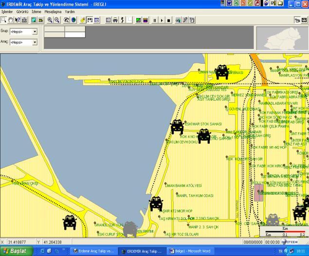 Kontrol merkezinde kurulu olan Araç Takip Sistemi yazılımı ile, araçlar sayısal harita üzerinde izlenebilir, araçlara mesaj göndererek yönlendirme yapabilir, araçların anlık pozisyonları görülebilir,