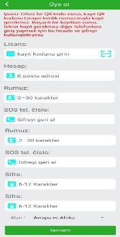 Üye Ol Ekranı 1. Kayıt Kodu: Saatin arka kapağında yazılı olan ID 2. Hesap: Uygulama için kullanıcı adı 3. Rumuz: Saate verilecek isim (Birden fazla saati yönetebilmek için) 4.