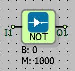 1.2 DEĞİL KAPISI 1.2.1 Bağlantılar I1: Sinyal girişi Q1: Blok çıkışı 1.2.2 Bağlantı Açıklamaları I1: Sinyal girişi Değil Kapısı girişidir. Q1: Blok çıkışı Değil bloğunun çıkışıdır. 1.2.3 Özel Ayarlar: Özel ayarı yoktur.