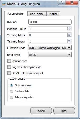 9.8.3 Özel Ayarlar Modbus RTU Id: Hangi Id den veri alınacak ise blok içerisinden ayarlanan değerdir. Yazmaç Adresi: Köle Id lerdeki okunacak yazmaç adresleri girilir.