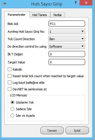 Blok değerini sıfırlama girişidir. T: Periyot zamanlama parametresi girişi Milisaniye cinsinden periyot belirleme girişidir. Tar: Hedeflenen sinyal sayısı girişi Hedeflenen sinyal sayısı girişidir.