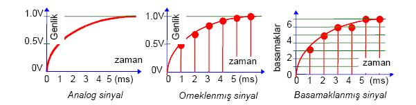 Şeil 3. Analog işaretin sayısala dönüştürülmesi Alınan örnelerin genlilerinin sayısala çevrilebilmesi için ullanılaca seviye sayısının sınırlı olması gereir.