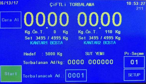 ÇALIŞMA EKRANLARI: 1- Ana Menü: Sol taraftaki veriler 1.torbalama kantarına, sağ taraftaki veriler ise 2.torbalama kantarına ai