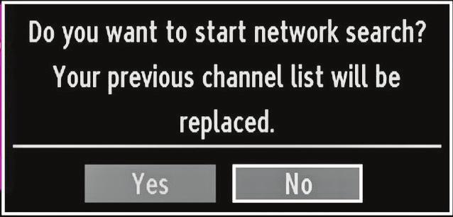 Yes, to cancel select No by using. or and OK button. After the auto channel scan type is set and selected and confi rmed, the installation process will start and the progress bar will move along.