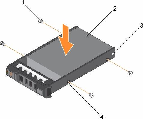 DİKKAT: Sürücü veya taşıyıcıya zarar vermemek için vidaları gereğinden fazla sıkmayın. 3. Sabit sürücü veya SSD'yi, sabit sürücü veya SSD taşıyıcısına sabitlemek için dört adet vidayı sıkın. Rakam 47.