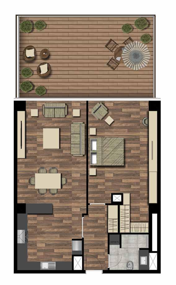 1+1 TERASLI DAİRELER 169 m 2 D44 1 Yatak Odası 29,30 m 2 2 Yaşam Alanı 41,30 m 2 3 Banyo 5,96 m 2 4 Hol 6,83 m 2 5 Teras 59,25 m 2 5.