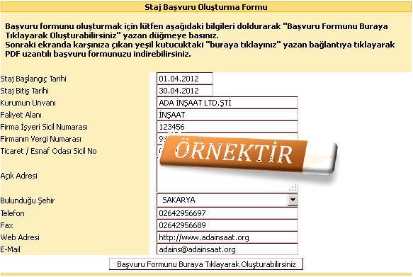 Öğrenci staj yapmaya karar verdiği ve anlaşma sağladığı işyeri için; 1. ADAmyo WEB üzerinden şifreli giriş yaptıktan sonra sol menüde bulunan Staj Bilgileri bağlantısını tıklayınız.