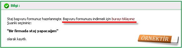 3. Oluşturulan başvuru formunu indirmek için sayfadaki indirme alanını tıklayınız.