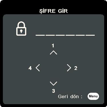 Şifre fonksiyonunun kullanımı Güvenlik gerekçesiyle ve yetkisiz kullanımları önlemek için, projektör, bir şifre güvenliği ayarlama fonksiyonuyla donatılmıştır.